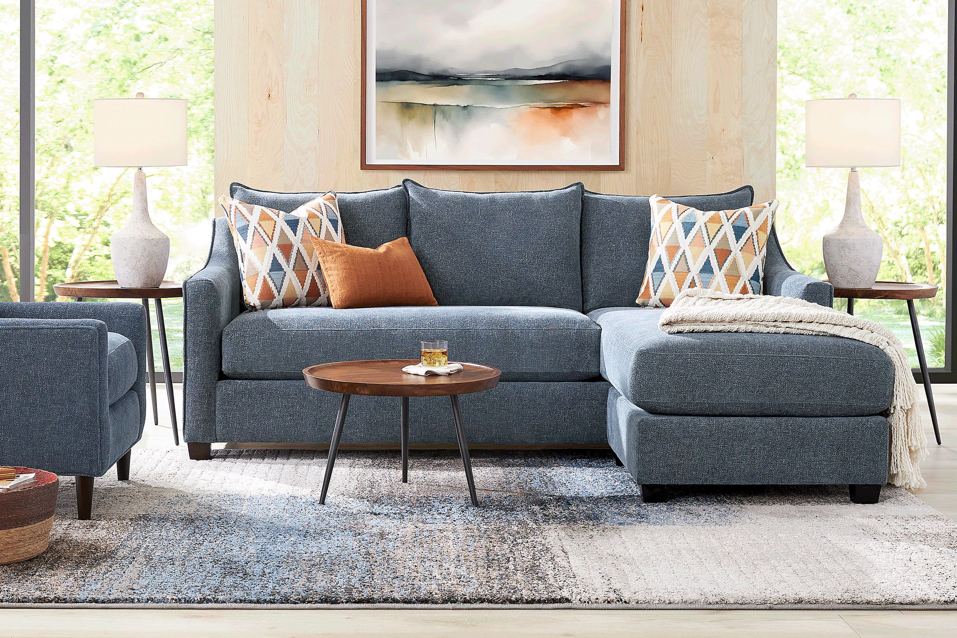 Soho Place Navy 6 Pc Living Room with Sleeper Chaise Sofa - Image 1