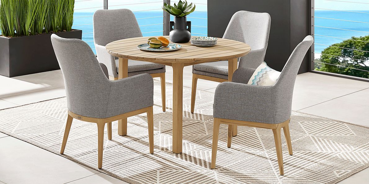 Soho Brown 5 Pc 48 in. Round Outdoor Dining Set with Gray Cushions