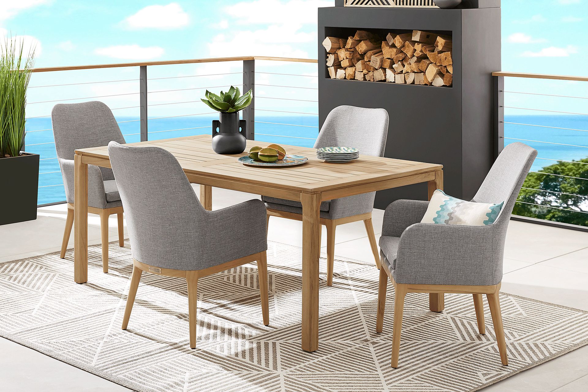Soho Brown 5 Pc 71 in. Rectangle Outdoor Dining Set with Gray Cushions - Image 1