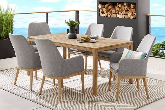 Soho Brown 7 Pc 71 in. Rectangle Outdoor Dining Set with Gray Cushions - Thumbnail - Image 1