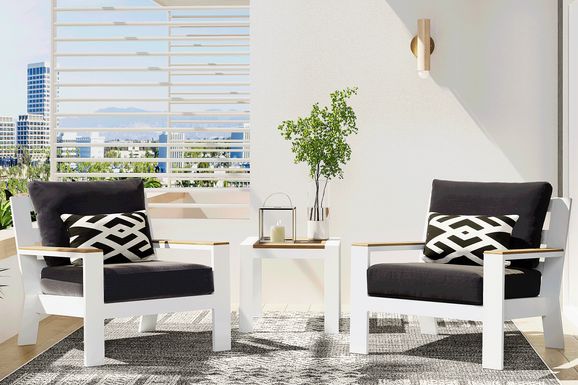 Solana White 3 Pc Outdoor Seating Set with Charcoal Cushions