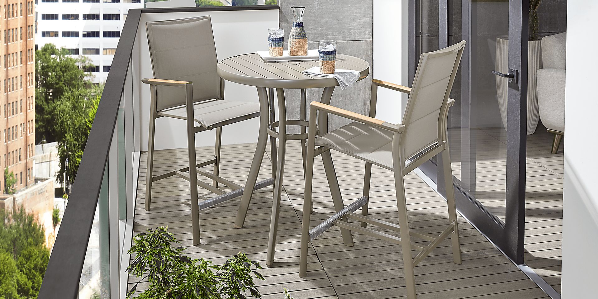 Solana Taupe 3 Pc Outdoor Balcony Dining Set - Image 1