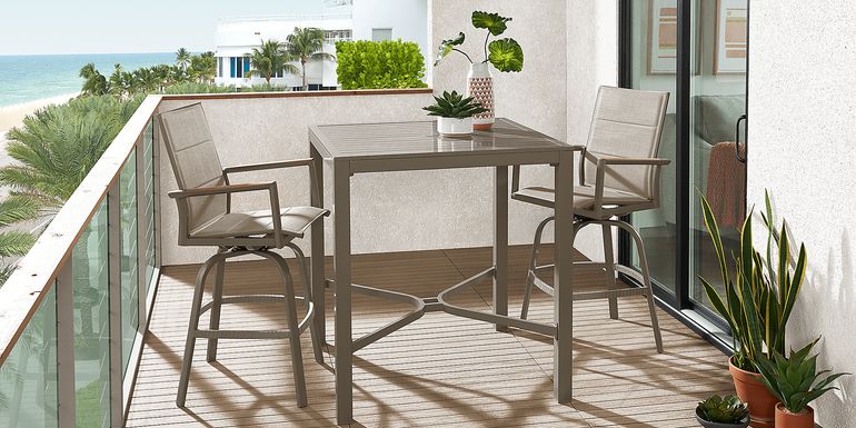Solana Taupe 3 Pc Outdoor Bar Height Dining Set with Swivel Stools
