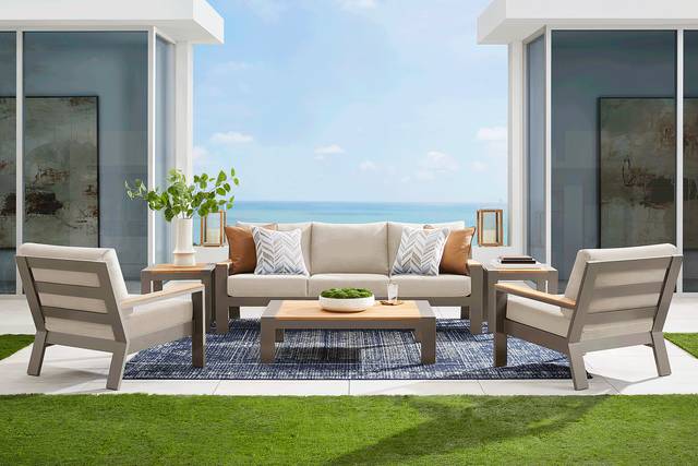 Solana Taupe 3 Pc Outdoor Seating Set with Bisque Cushions - Thumbnail - Image 1