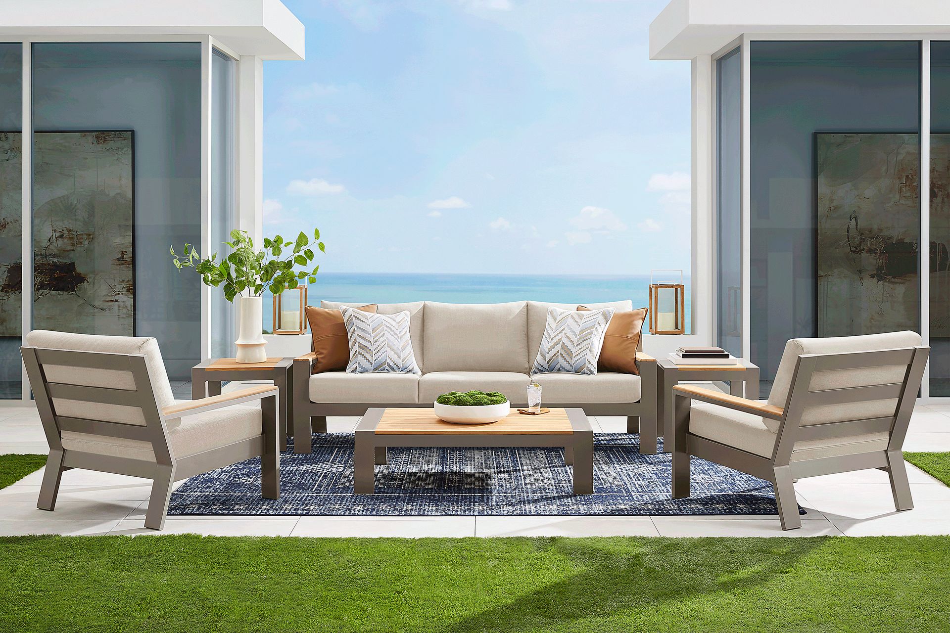 Solana Taupe 3 Pc Outdoor Seating Set with Bisque Cushions - Image 1