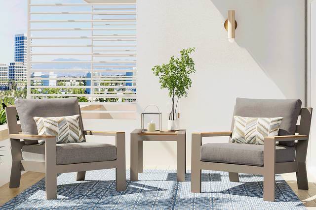 Solana Taupe 3 Pc Outdoor Seating Set with Mushroom Cushions - Thumbnail - Image 1