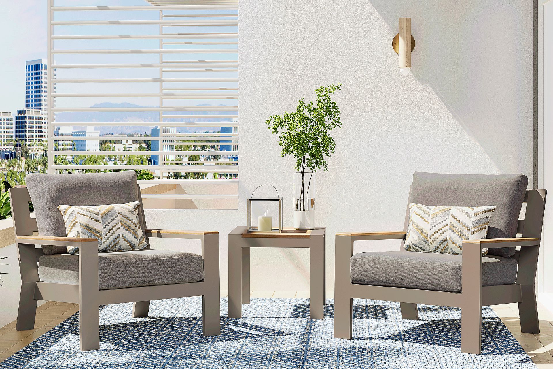 Solana Taupe 3 Pc Outdoor Seating Set with Mushroom Cushions - Image 1