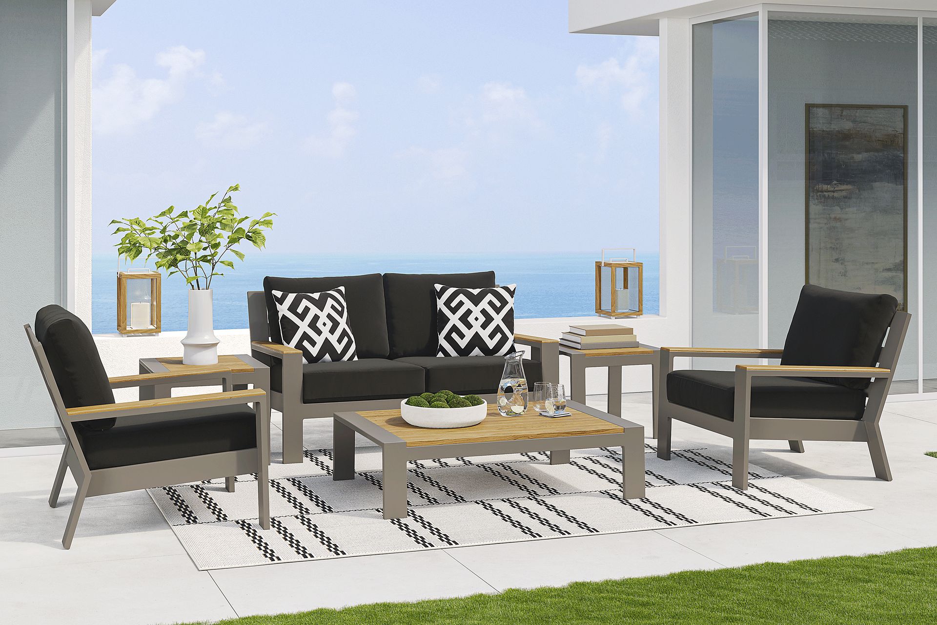 Solana Taupe 4 Pc Outdoor Loveseat Seating Set With Charcoal Cushions - Image 1