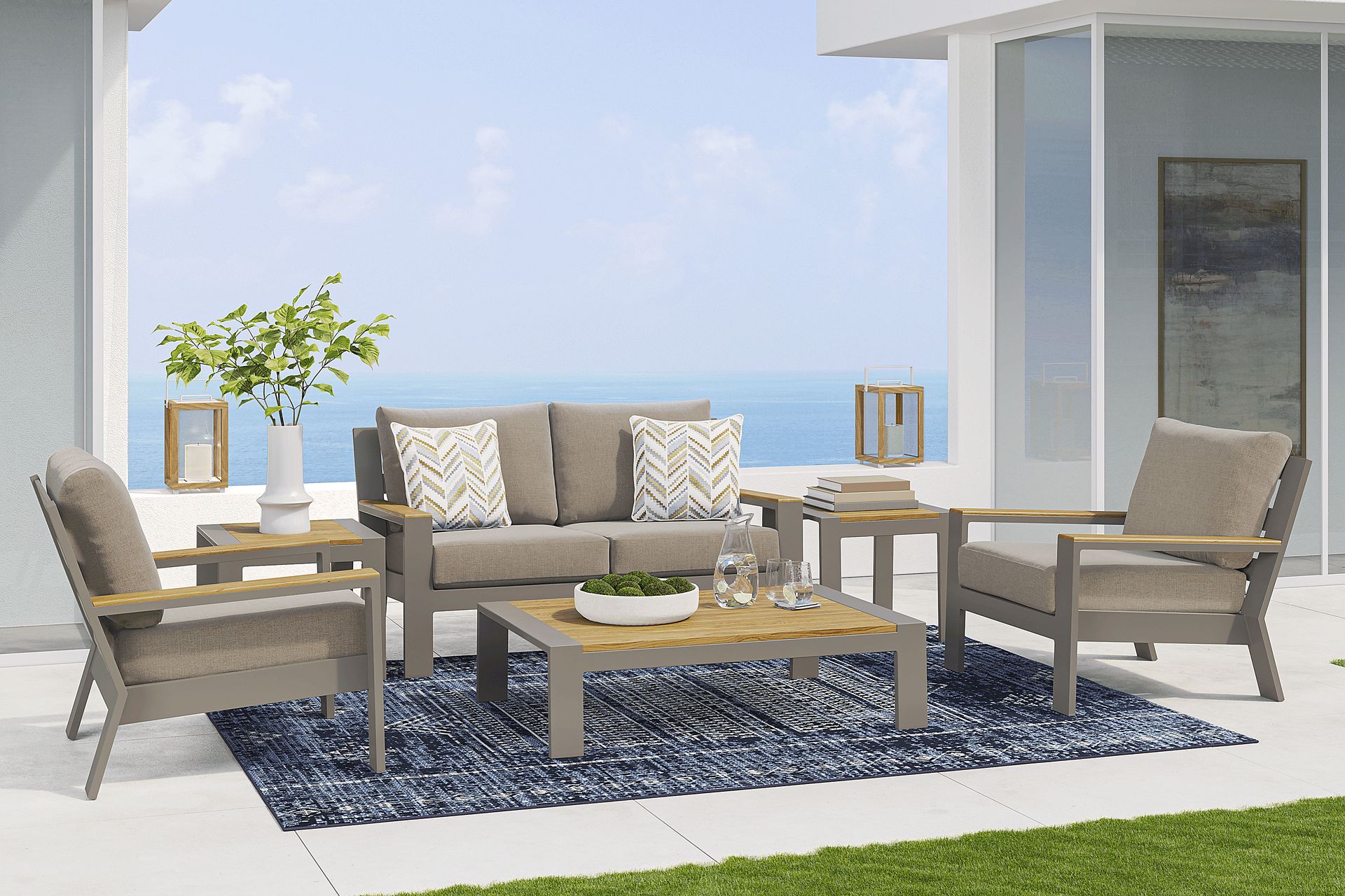 Solana Taupe 4 Pc Outdoor Loveseat Seating Set With Mushroom Cushions - Image 1