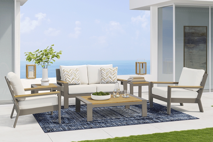 Solana Taupe 4 Pc Outdoor Loveseat Seating Set With Natural Cushions