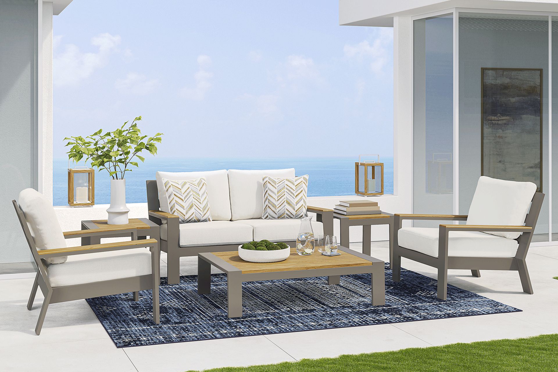 Solana Taupe 4 Pc Outdoor Loveseat Seating Set With Natural Cushions - Image 1