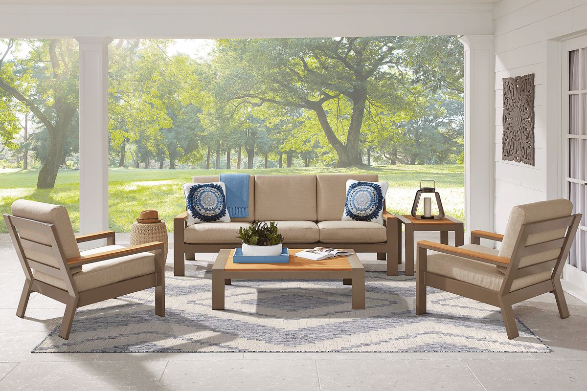 Solana 4 Pc Taupe Colors,Light Wood Beige Aluminum Outdoor