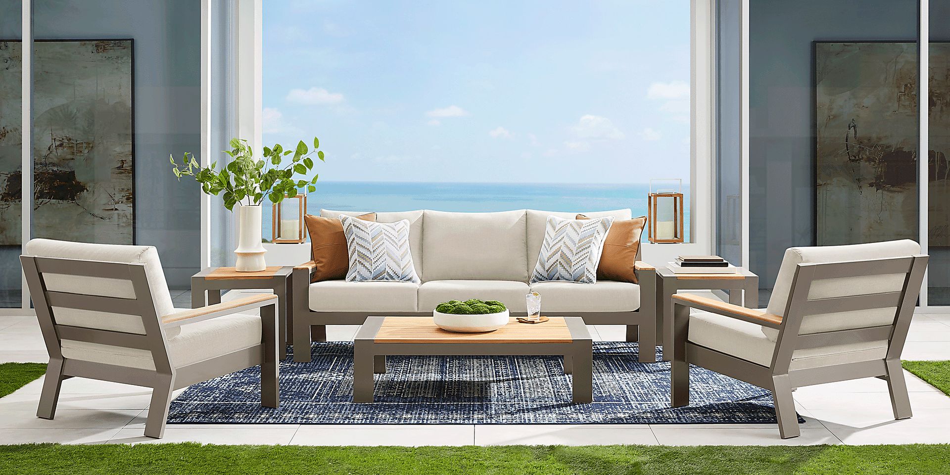 Solana Taupe Outdoor Club Chair with Bisque Cushions - Image 2
