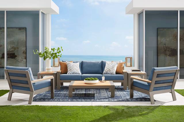 Solana Taupe Outdoor Club Chair with Blueberry Cushions - Thumbnail - Image 2