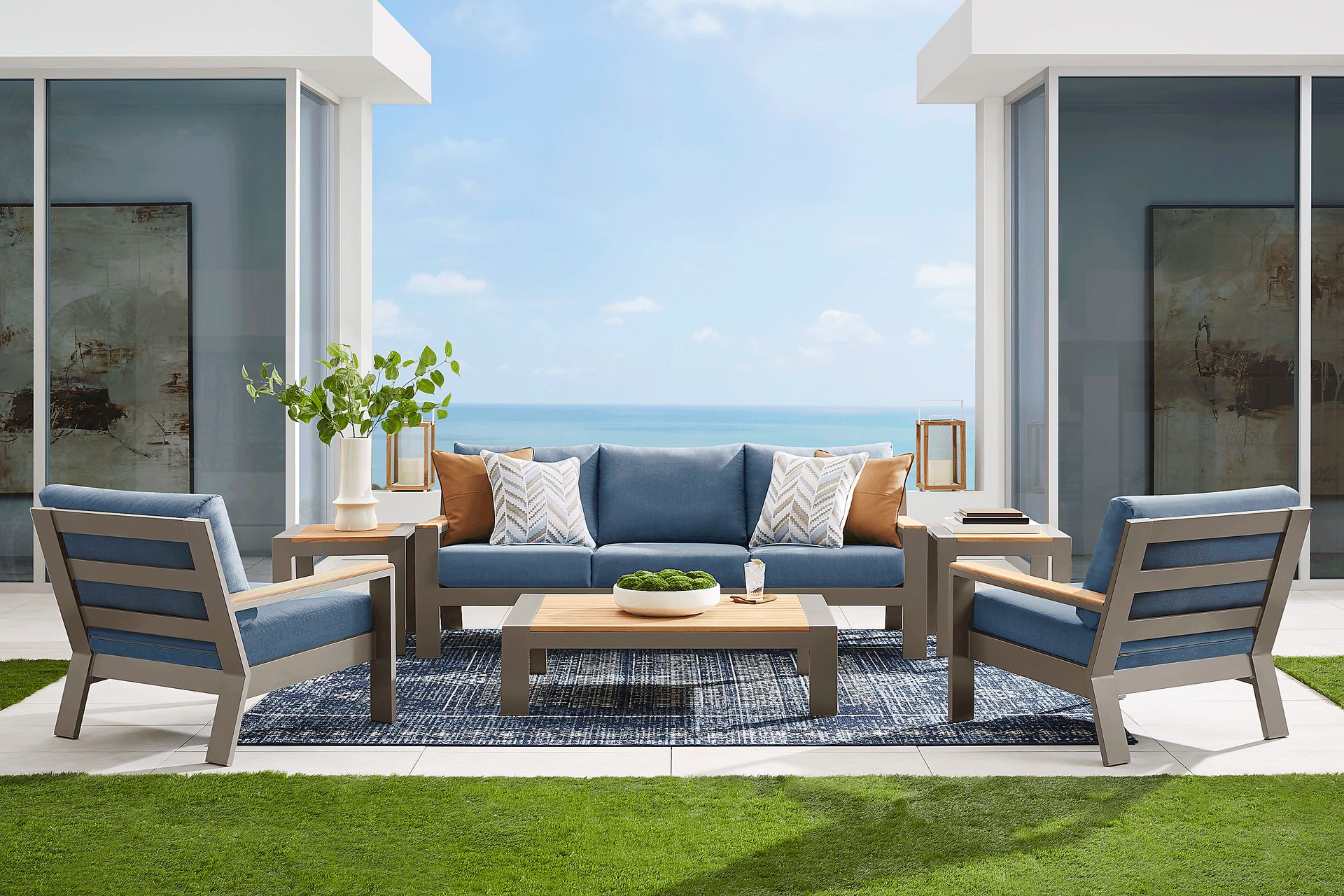 Solana Taupe Outdoor Club Chair with Blueberry Cushions - Image 2