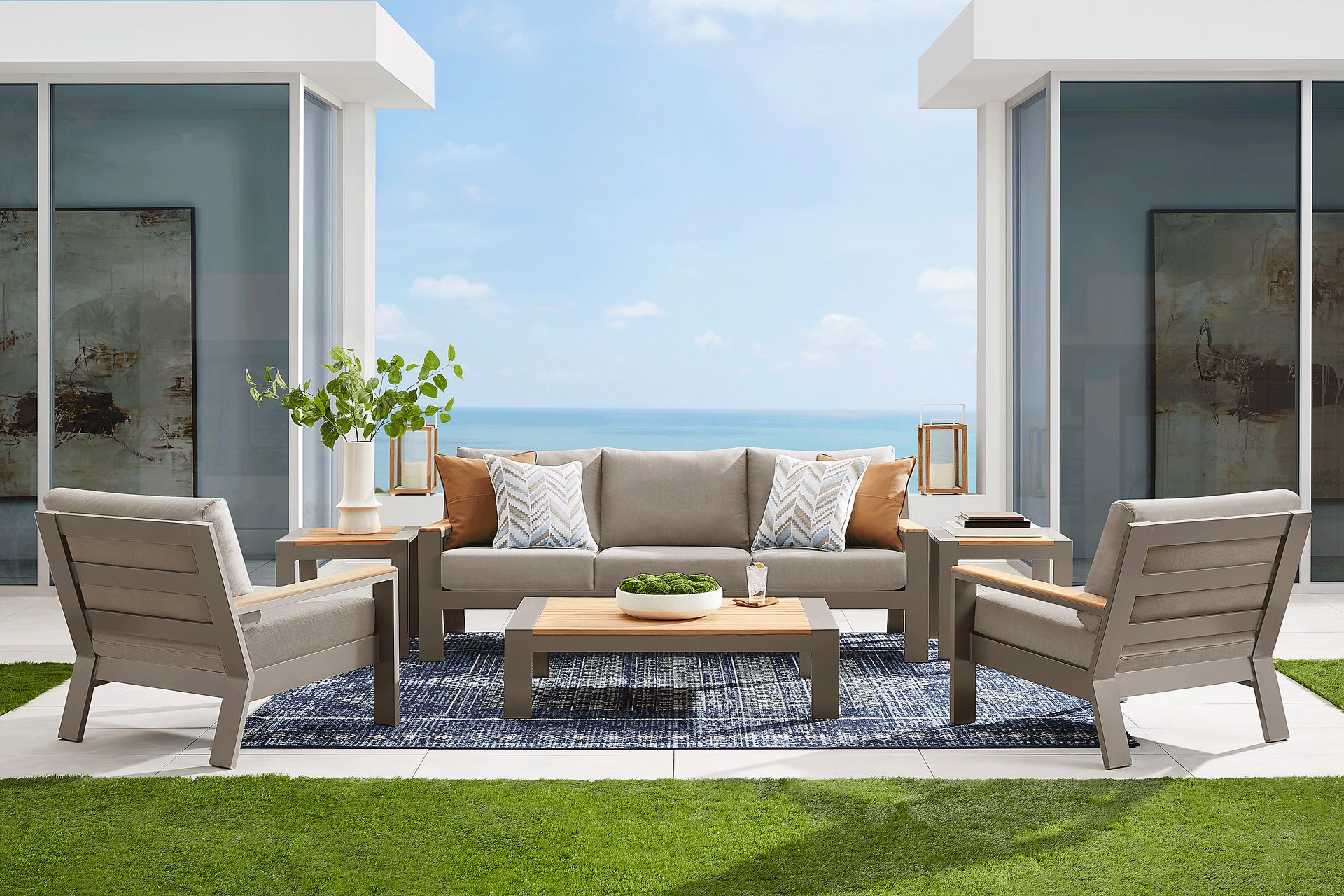 Solana Taupe 4 Pc Outdoor Sofa Seating Set With Mushroom Cushions - Image 1