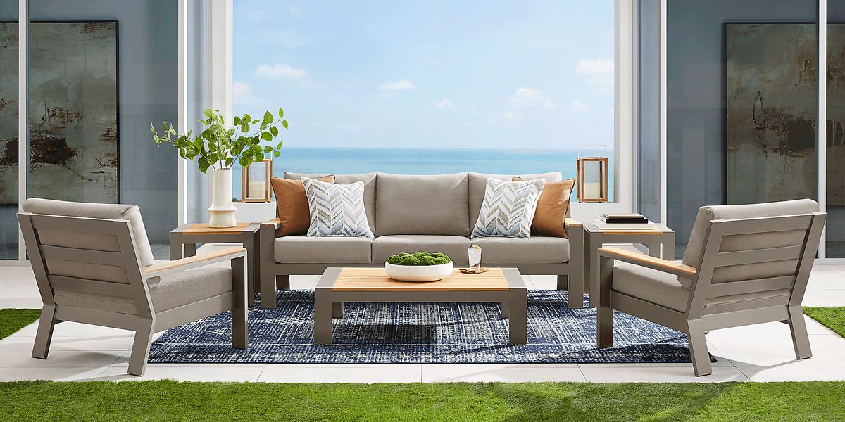 Solana Taupe 4 Pc Outdoor Sofa Seating Set With Mushroom Cushions