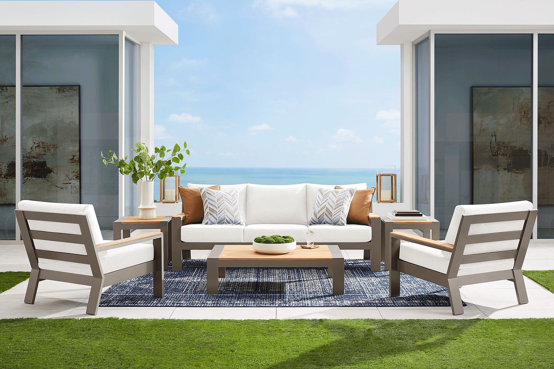Solana Taupe 4 Pc Outdoor Sofa Seating Set With Natural Cushions - Image 1