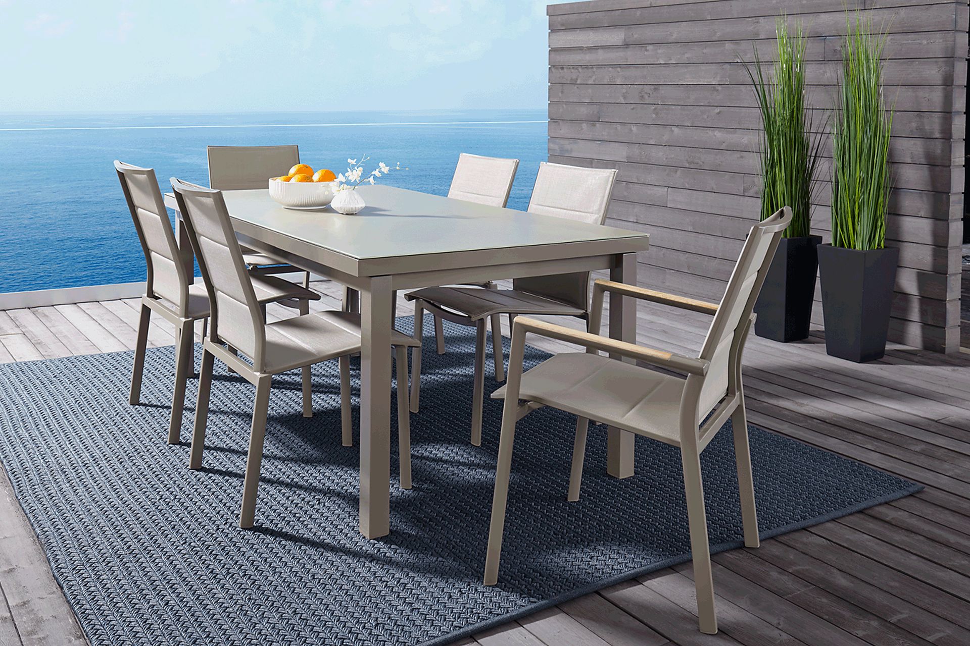 Solana Taupe 5 Pc 70 in. Rectangle Outdoor Dining Set - Image 1