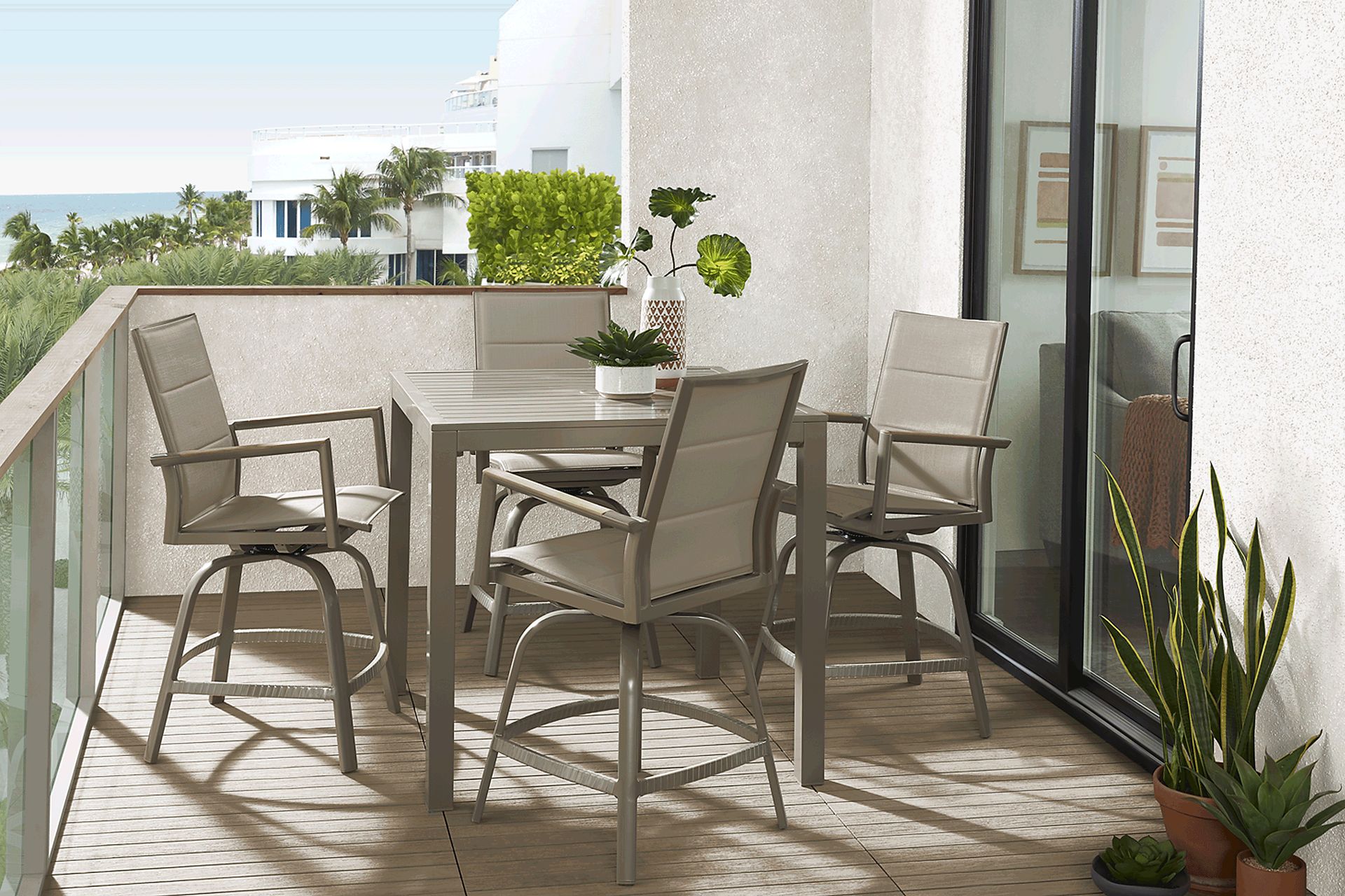 Solana Taupe 38 in. Square Balcony Outdoor Dining Table - Image 2