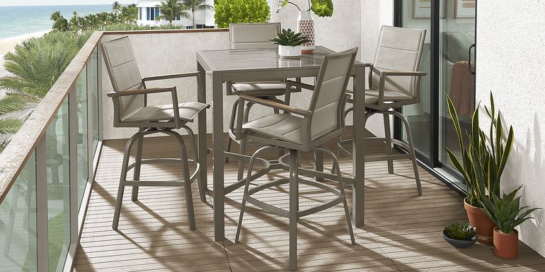 Solana Taupe 5 Pc Outdoor Bar Height Dining Set with Swivel Barstools