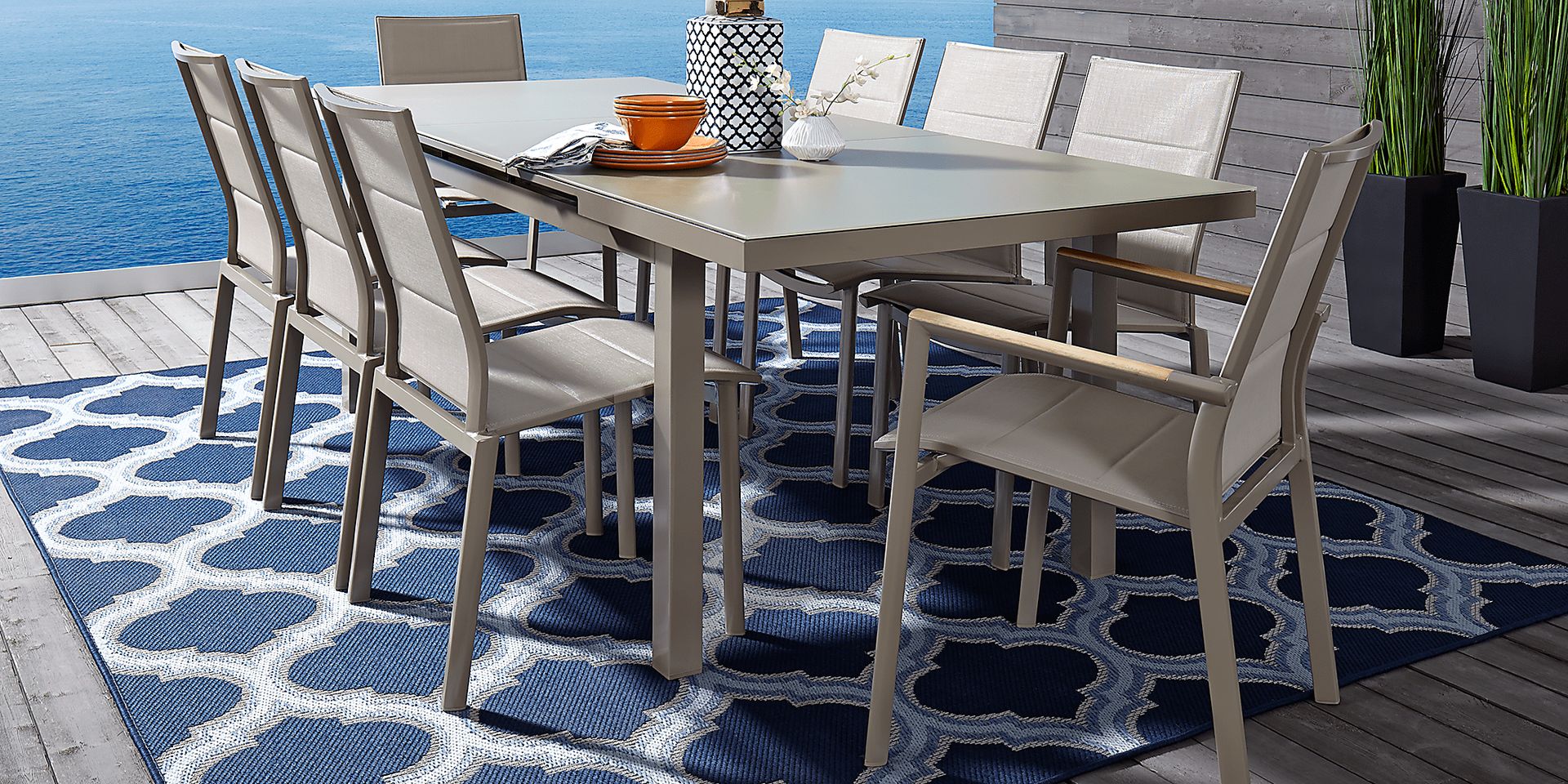 Solana Taupe 7 Pc 71-94 in. Rectangle Outdoor Dining Set - Image 1