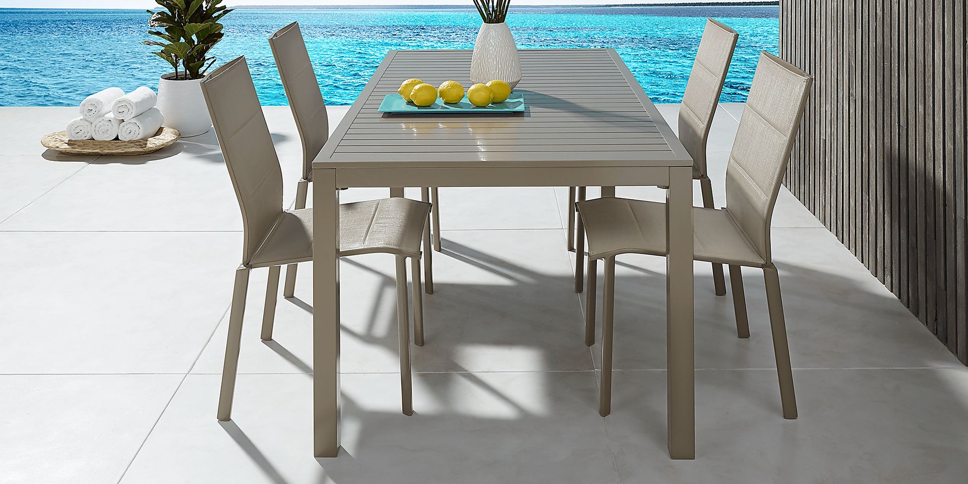 Solana Taupe 7 Pc 70 in. Rectangle Outdoor Dining Set - Image 2