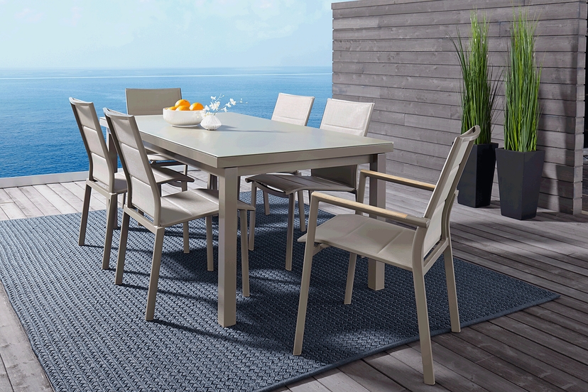 Solana Taupe 7 Pc 70 in. Rectangle Outdoor Dining Set
