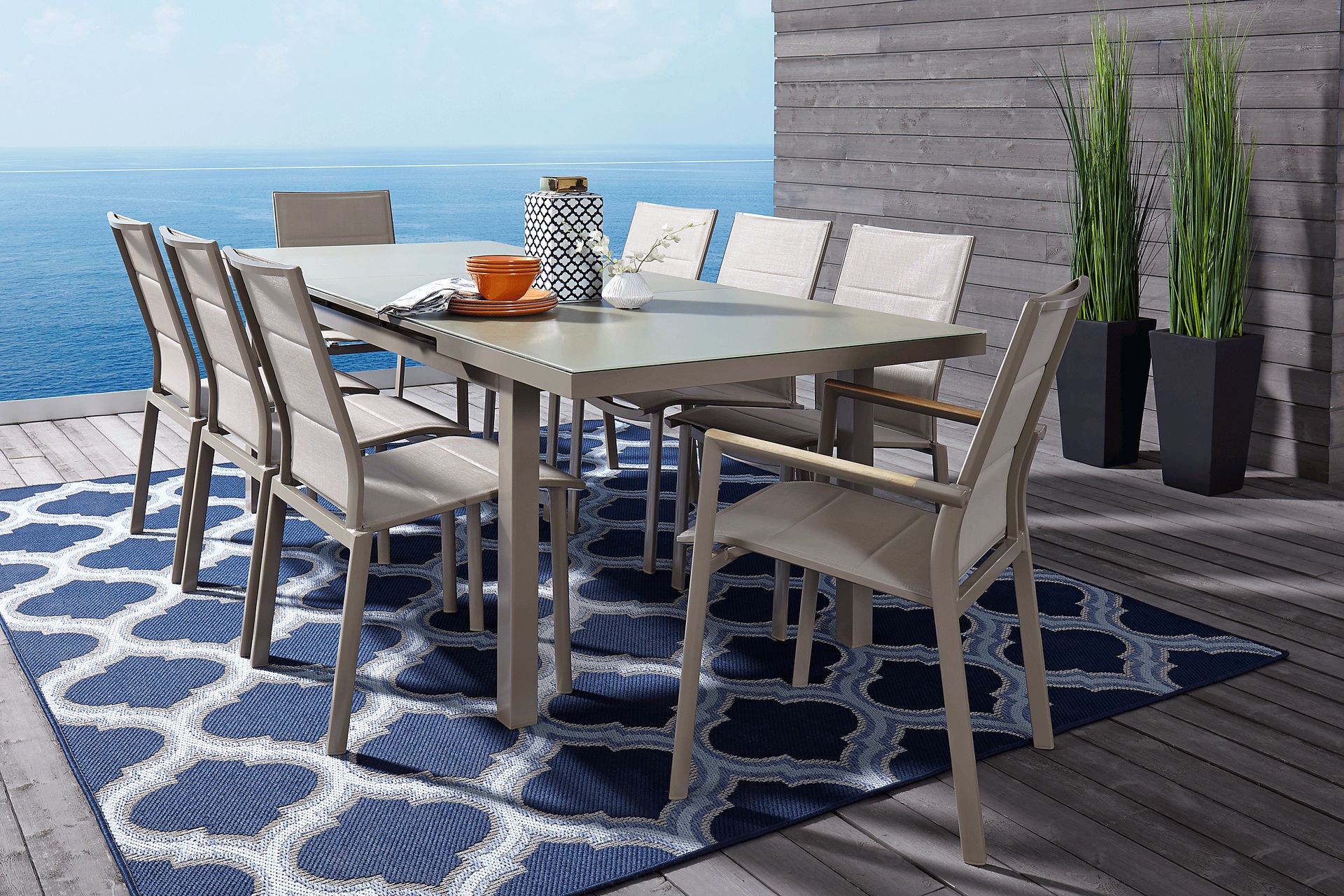 Solana Taupe 9 Pc 71-94 in. Rectangle Outdoor Dining Set - Image 1