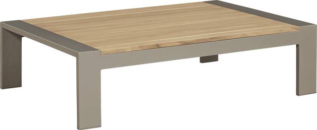Solana Taupe Outdoor Cocktail Table with Teak Top - Thumbnail - Image 1