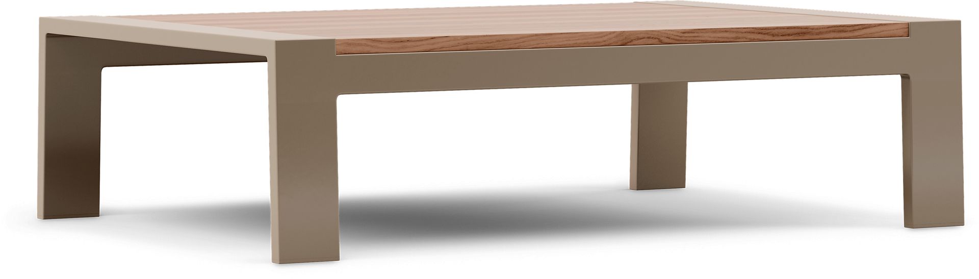 Solana Taupe Outdoor Cocktail Table with Teak Top - Image 1