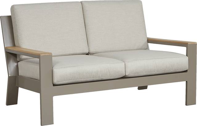 Solana Taupe Outdoor Loveseat with Beige Cushions - Thumbnail - Image 2