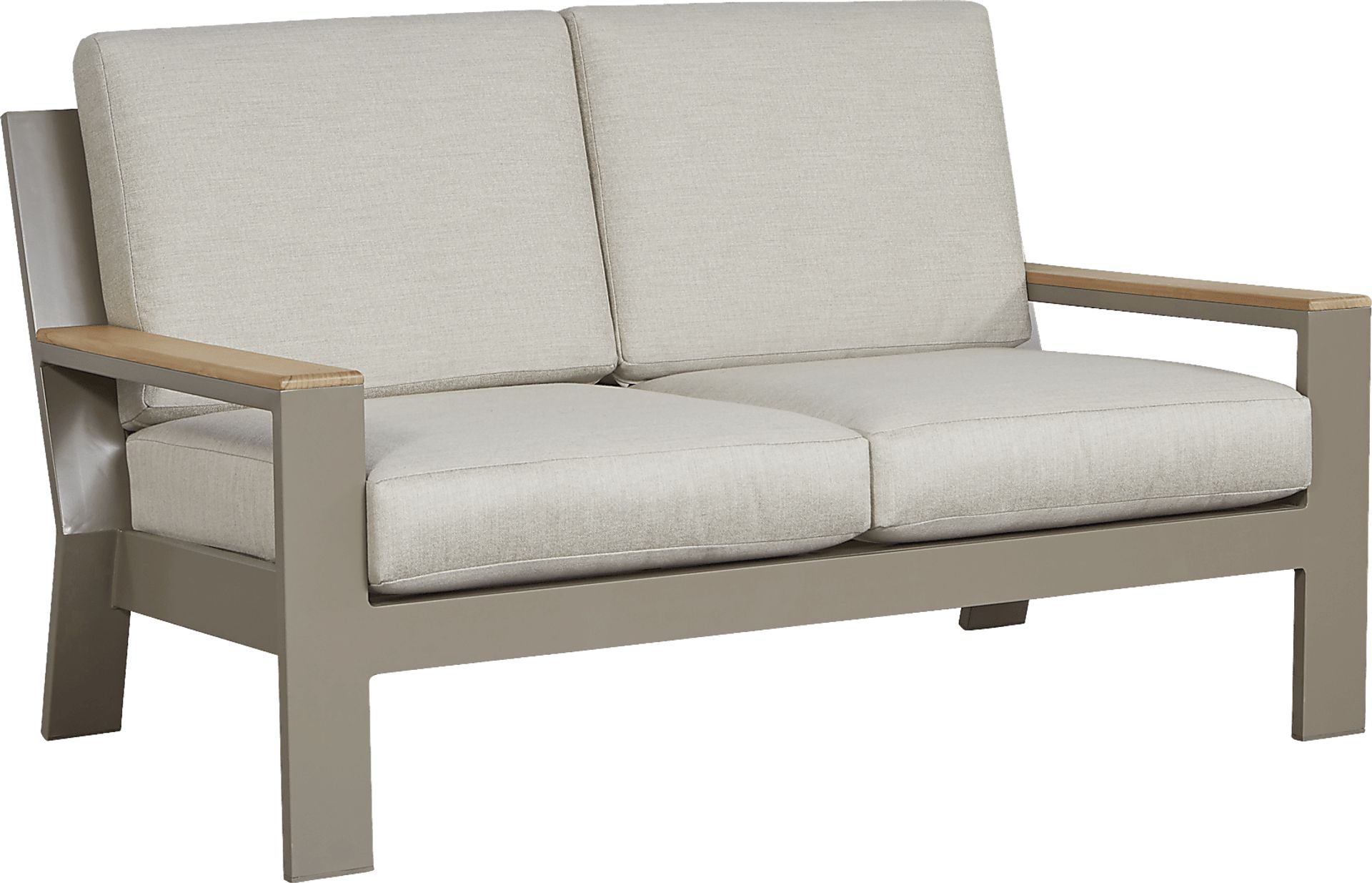 Solana Taupe Outdoor Loveseat with Beige Cushions - Image 2