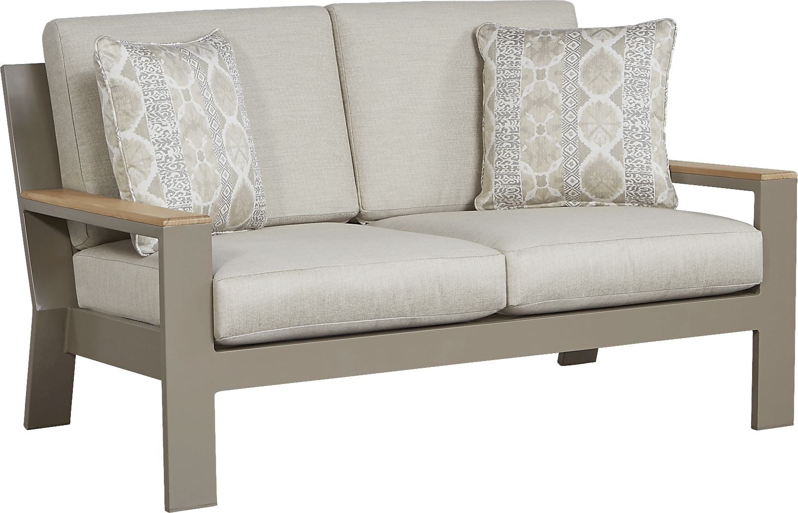 Solana Taupe Outdoor Loveseat with Beige Cushions Rooms To Go