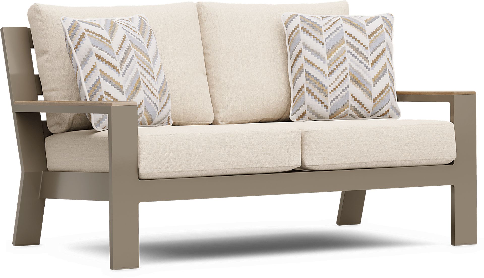 Solana Taupe Outdoor Loveseat with Bisque Cushions - Image 2