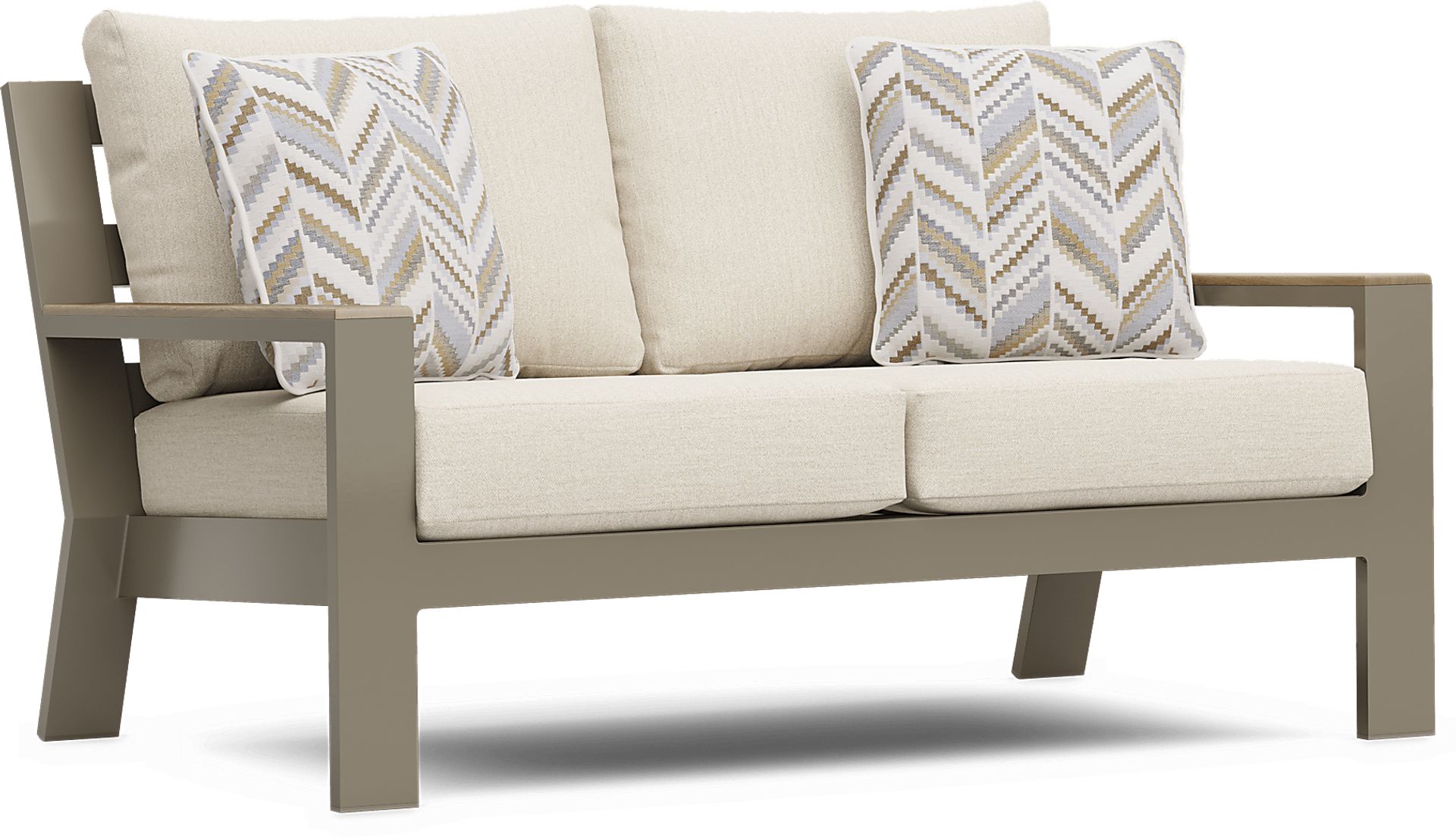 Solana Taupe Outdoor Loveseat with Bisque Cushions - Image 2