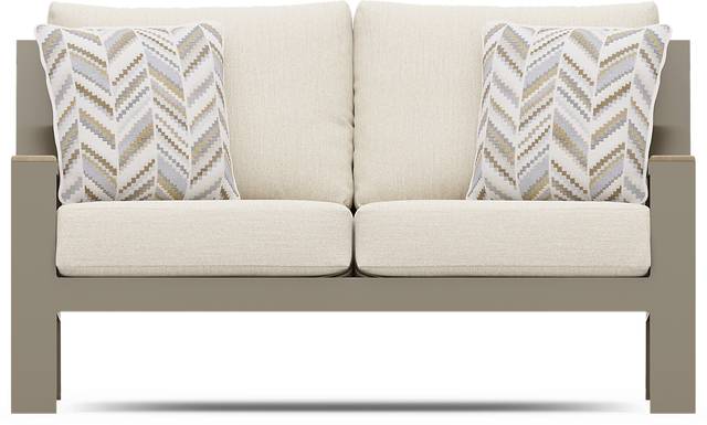 Solana Taupe Outdoor Loveseat with Bisque Cushions - Thumbnail - Image 1