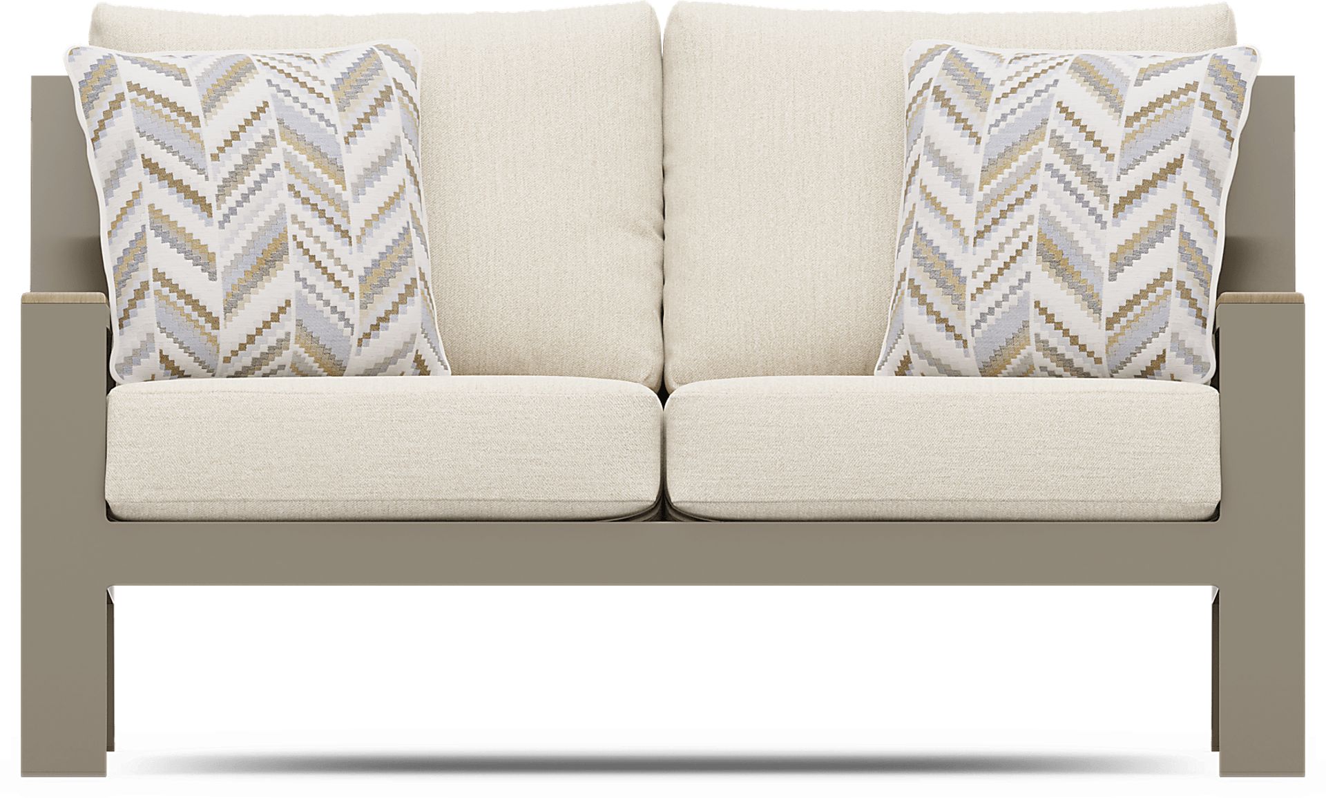 Solana Taupe Outdoor Loveseat with Bisque Cushions - Image 1