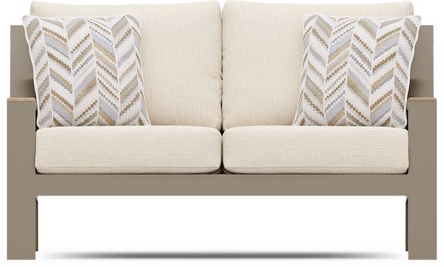 Solana Taupe Outdoor Loveseat with Bisque Cushions - Thumbnail - Image 1