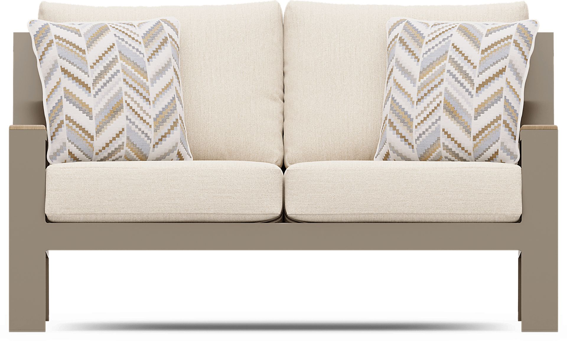 Solana Taupe Outdoor Loveseat with Bisque Cushions - Image 1