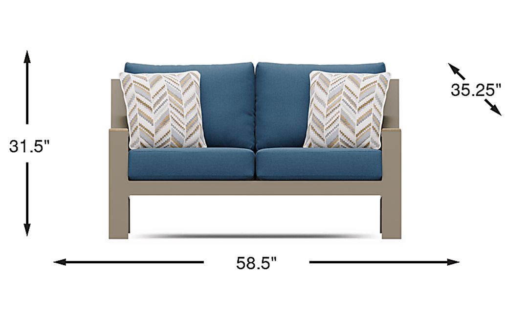 Solana Taupe Outdoor Loveseat with Blueberry Cushions