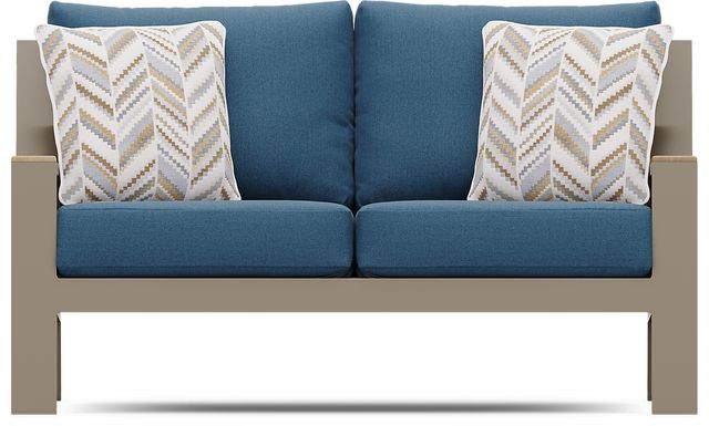 Solana Taupe Outdoor Loveseat with Blueberry Cushions
