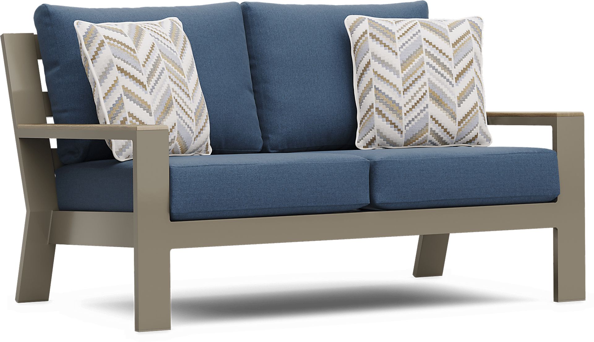 Solana Taupe 4 Pc Outdoor Loveseat Seating Set With Blueberry Cushions - Image 3