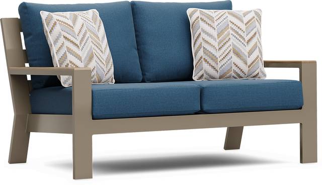 Solana Taupe Outdoor Loveseat with Blueberry Cushions - Thumbnail - Image 2