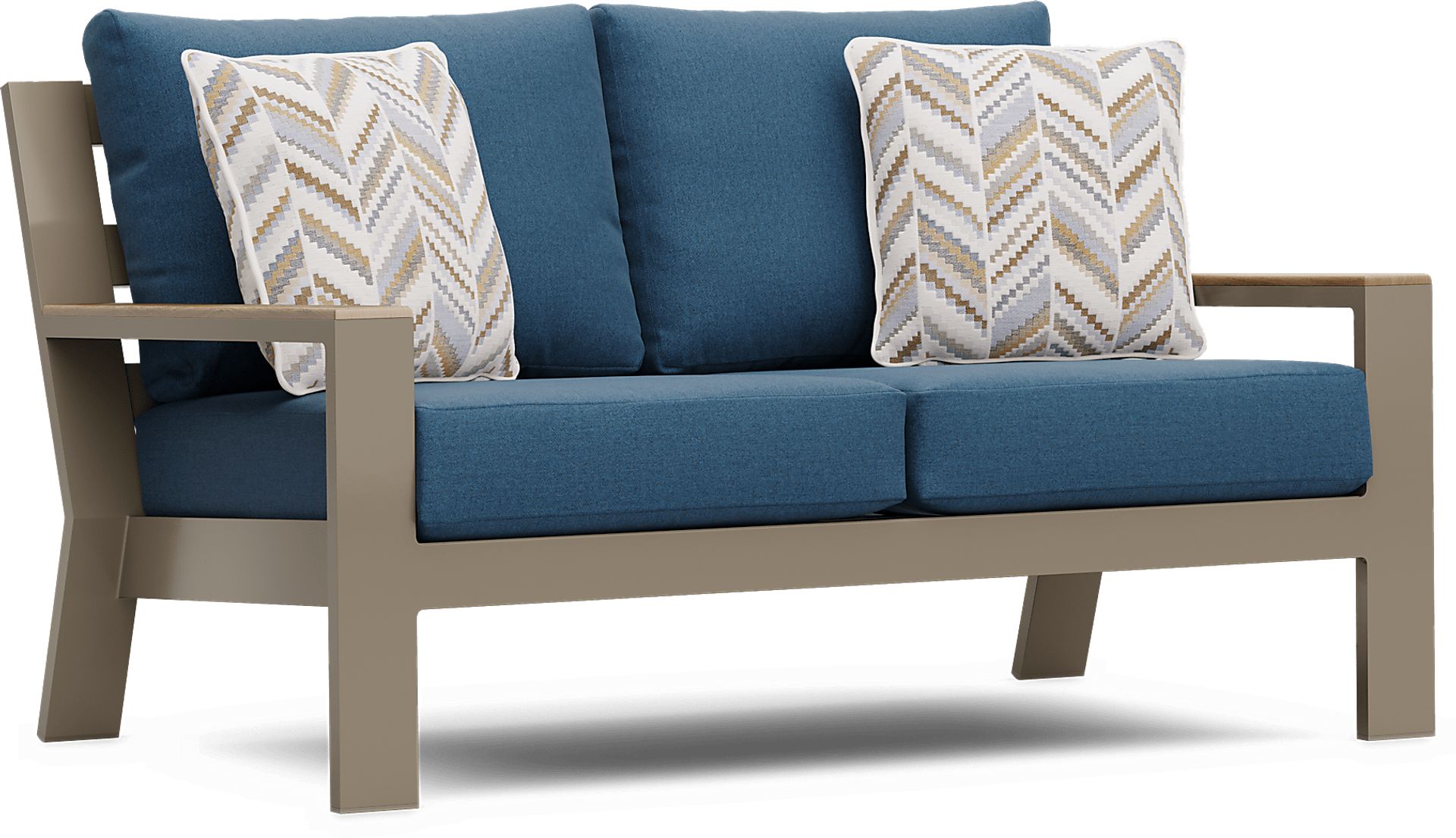 Solana Taupe Outdoor Loveseat with Blueberry Cushions - Image 2