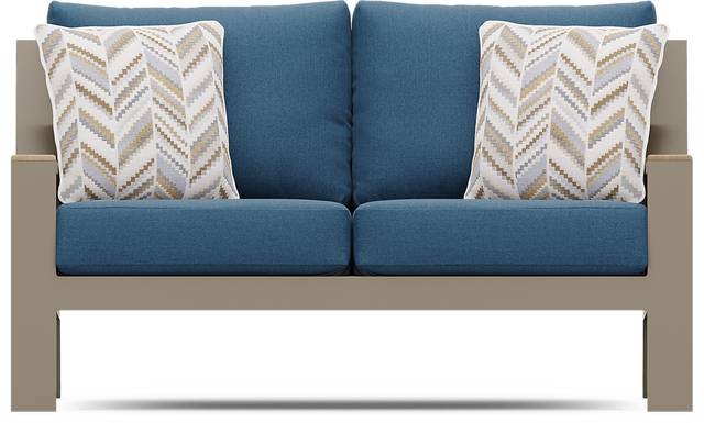 Solana Taupe Outdoor Loveseat with Blueberry Cushions - Thumbnail - Image 1