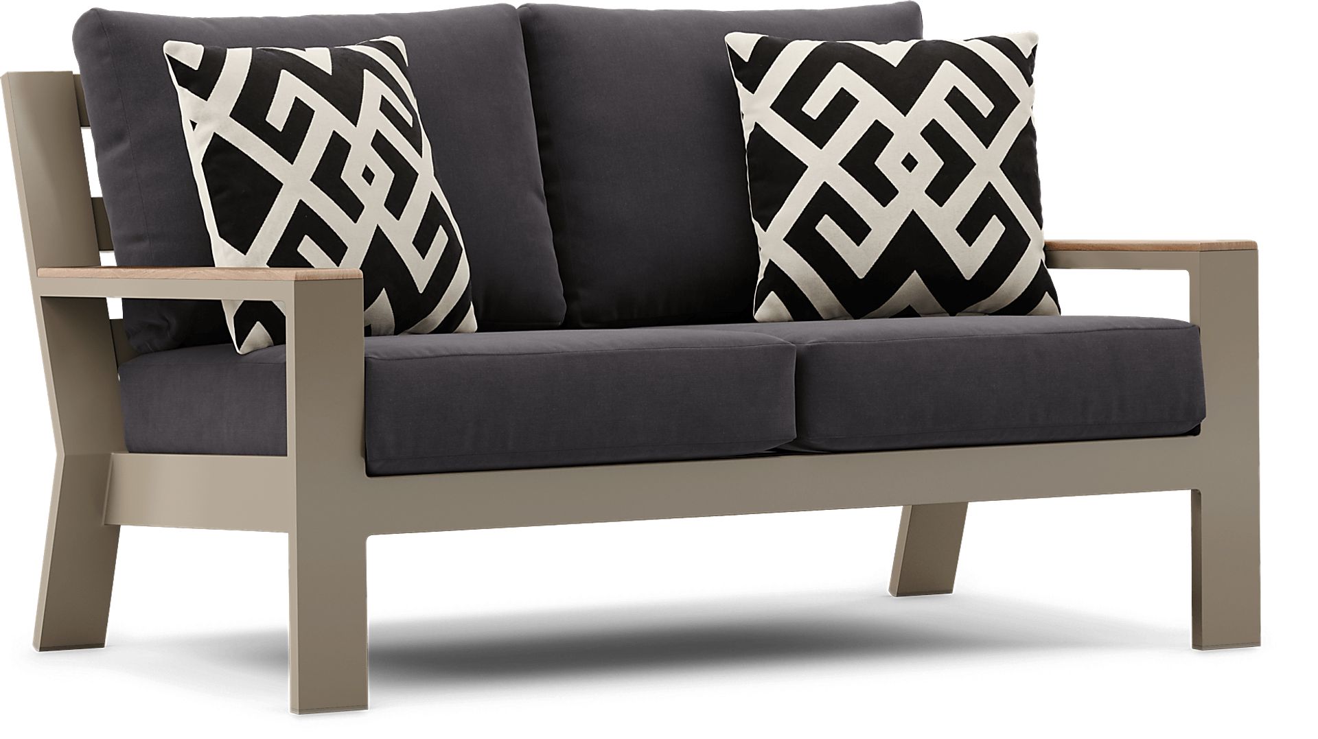 Solana Taupe Outdoor Loveseat with Charcoal Cushions - Image 2