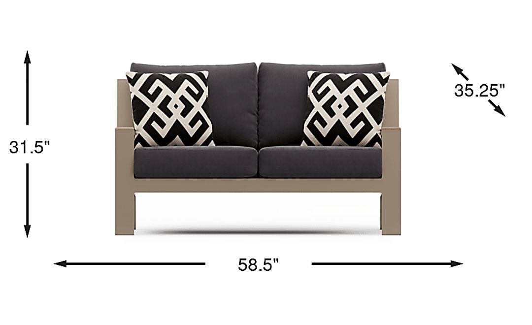 Solana Taupe Outdoor Loveseat with Charcoal Cushions