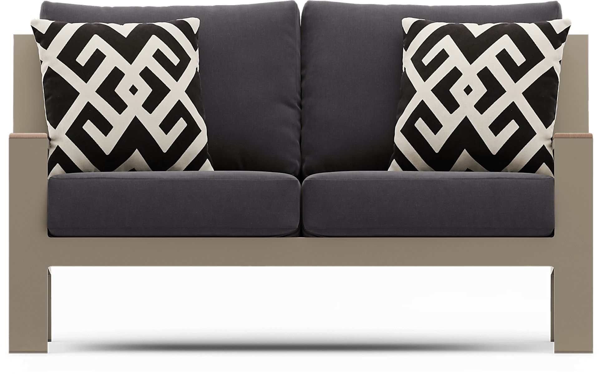 Solana Taupe Outdoor Loveseat with Charcoal Cushions - Image 1