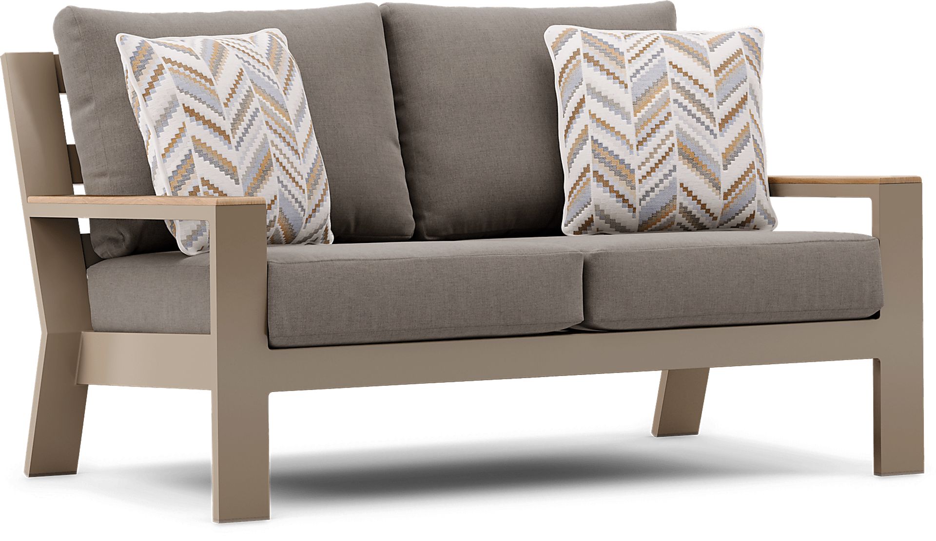 Solana Taupe 4 Pc Outdoor Loveseat Seating Set With Mushroom Cushions - Image 3